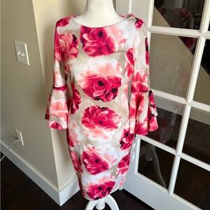 Calvin Klein Pink Ruffled Sheath Dress for Wedding Guest